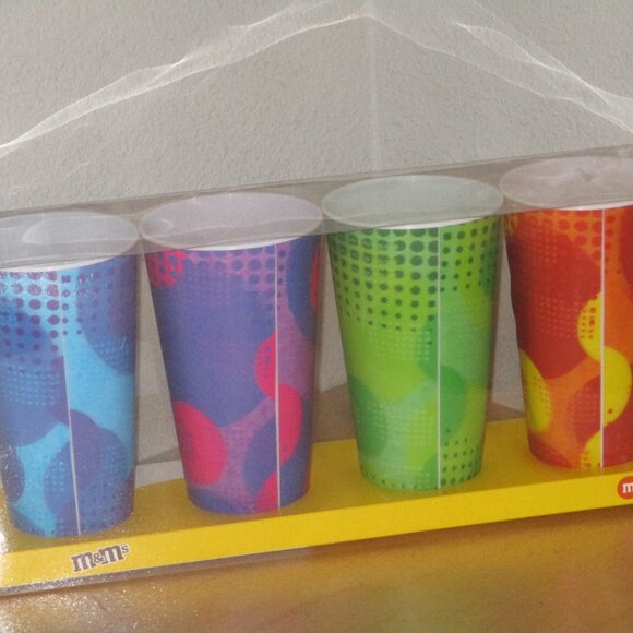 M&M's Lot of 4 Plastic 3D Colorful Cups Orange Green Purple Red Blue Brand New - Picture 2 of 3